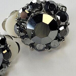 Black Crystal Clip Ons Small Earrings, Small Clip On Earrings